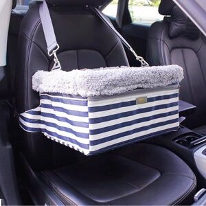 Striped Pet Car Seat with Plush Lining